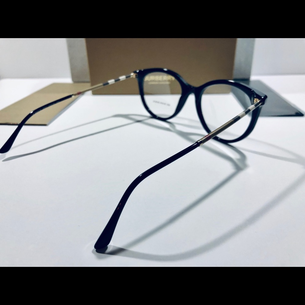 Burberry Eyeglasses Shiny Black w/ Plaid New - Picture 5 of 8